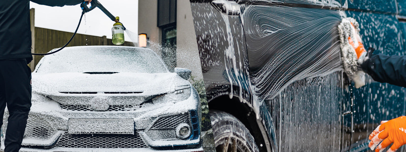 Snow foam stage and contact wash side by side