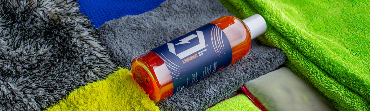 Folded microfibre cloths with dedicated microfibre wash product — care and maintenance