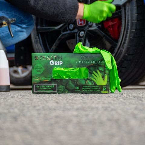 StealthGrip heavy duty diamond grip nitrile gloves in limited edition green