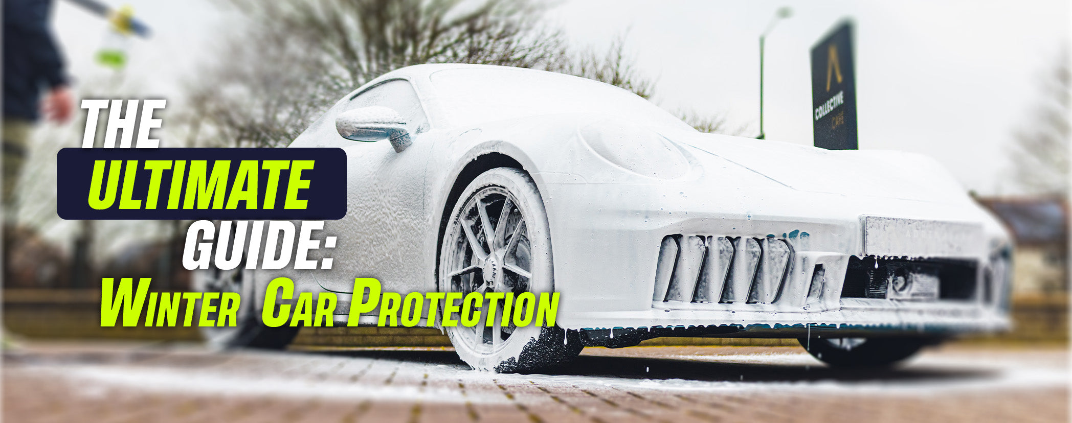 Car being washed with snow foam during winter detailing