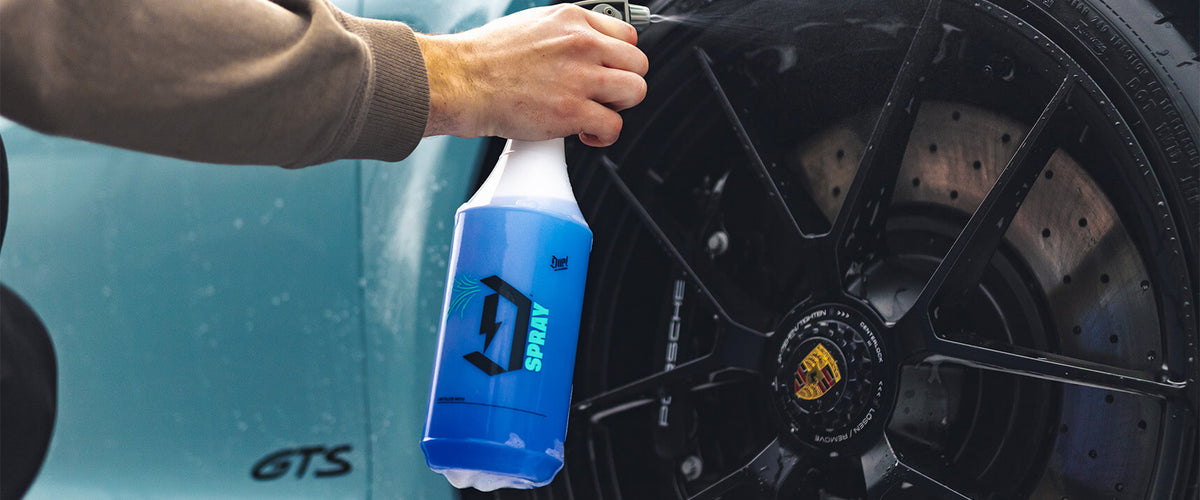 Wheel cleaner being applied to a wheel
