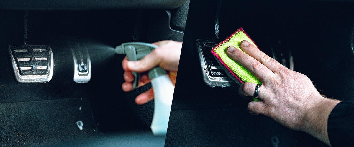 APC being applied and wiped on an interior trim surface