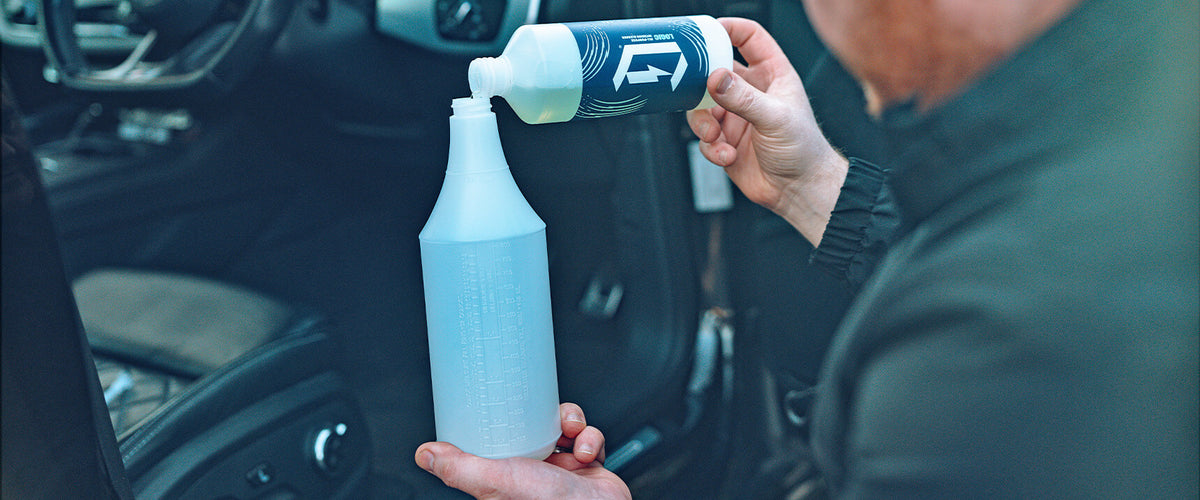APC product being measured and mixed into a spray bottle