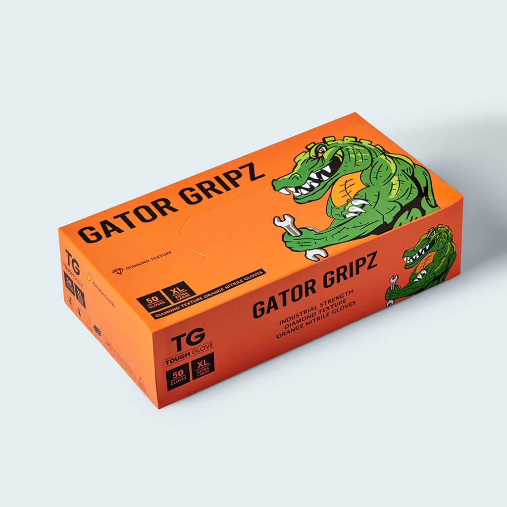 Tough Glove Gator Gripz Disposable Nitrile Gloves box
