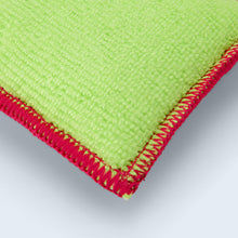 Duel scrub pad top side showing red stitching close up