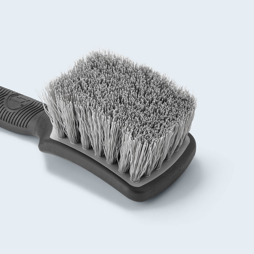 Duel tyre scrubbing brush close up of nylon bristles 