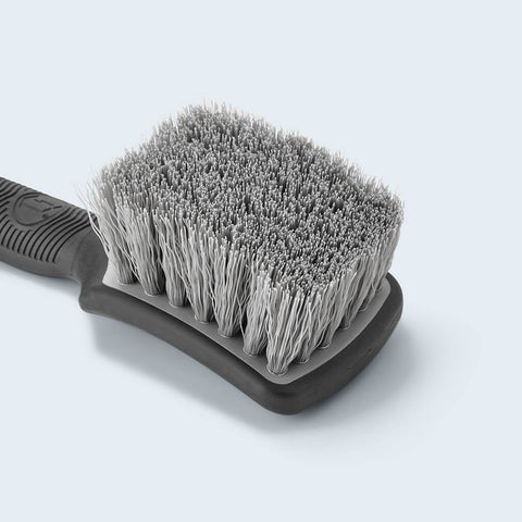 Duel tyre scrubbing brush close up of nylon bristles 