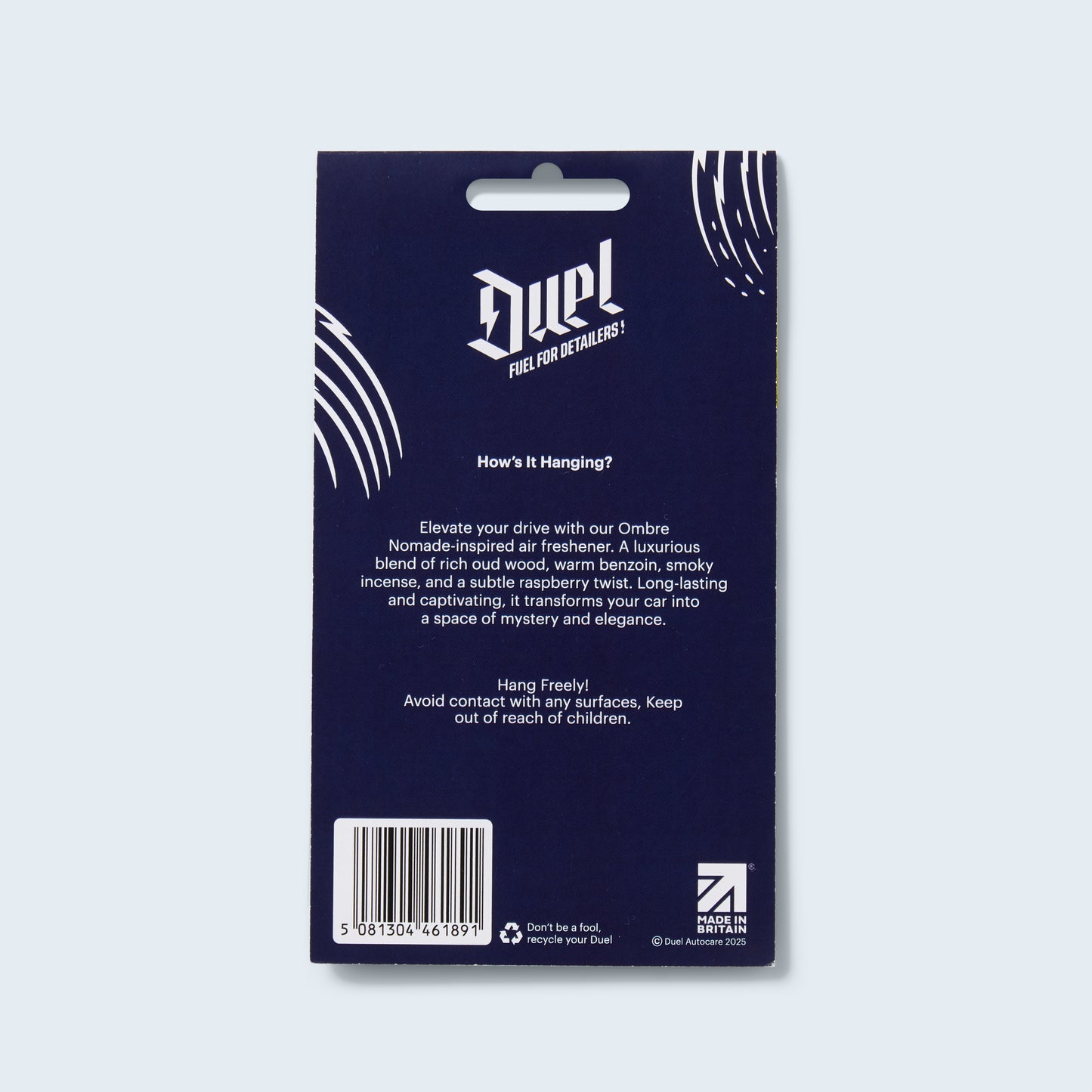 duel Ombre Nomade hanging car air freshener rear side of packaging