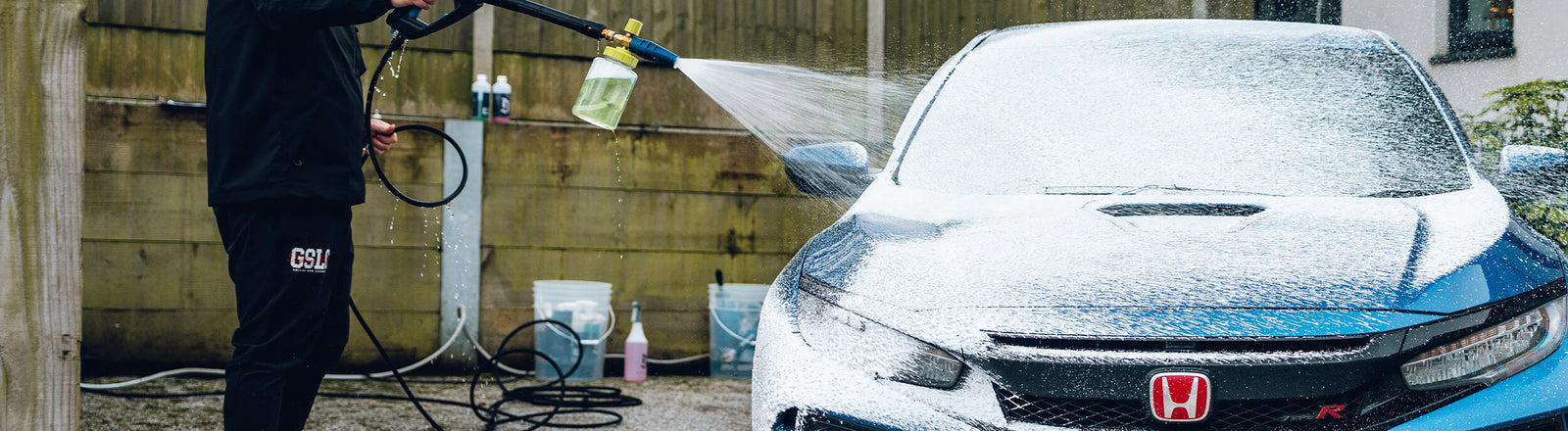 Assault Snow Foam being applied to a car using a foam lance — Duel Autocare