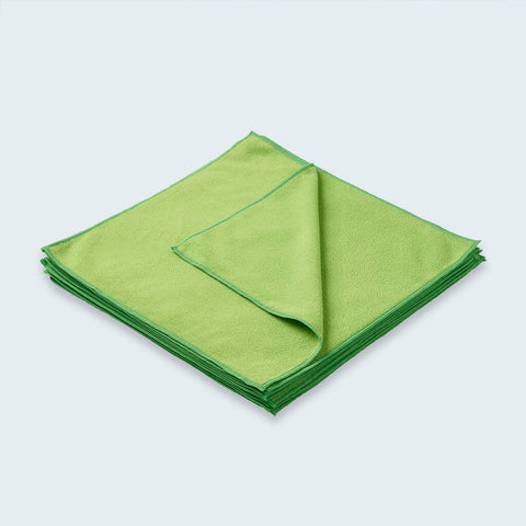 General Purpose Microfibre Cloth Green 10 pack piled up