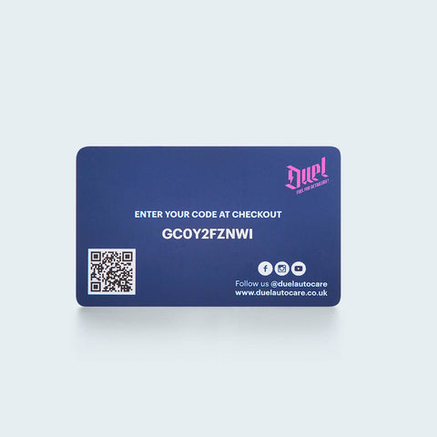 Duel Autocare Gift Card - Back with unique code