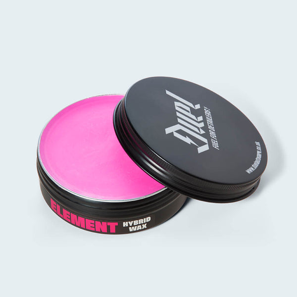 Duel Element Hybrid Wax with branded lid resting on tin