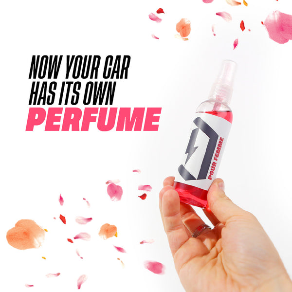 Duel pour femme displayed with perfume petals